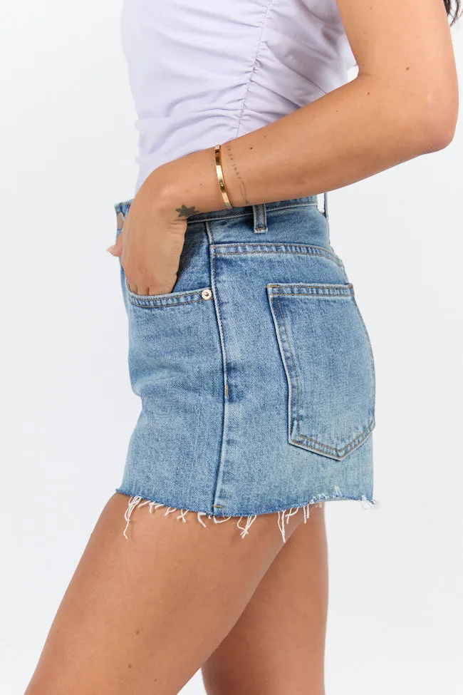 Give It A Go Medium Wash Raw Hem Denim Shorts FINAL SALE sold by Pink Lily product image thumbnail 4