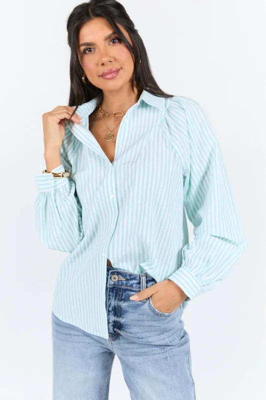 Here Lately Green Striped Button Down Top FINAL SALE sold by Pink Lily