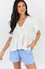 Basic Notion Ivory Ribbed Knit Tie Front Tee sold by Pink Lily