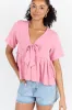 Basic Notion Pink Ribbed Knit Tie Front Tee sold by Pink Lily