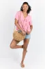 Basic Notion Pink Ribbed Knit Tie Front Tee sold by Pink Lily