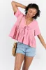 Basic Notion Pink Ribbed Knit Tie Front Tee sold by Pink Lily