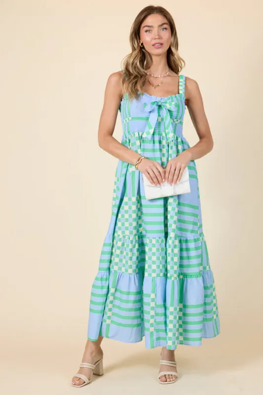 Adventures Begin Blue and Green Geometric Maxi Dress FINAL SALE sold by Pink Lily