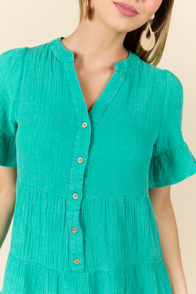 Weekend Wander Teal Gauze Mini Dress FINAL SALE sold by Pink Lily product image thumbnail 3