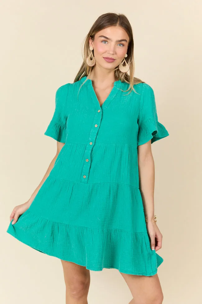 Weekend Wander Teal Gauze Mini Dress FINAL SALE sold by Pink Lily product image thumbnail 2