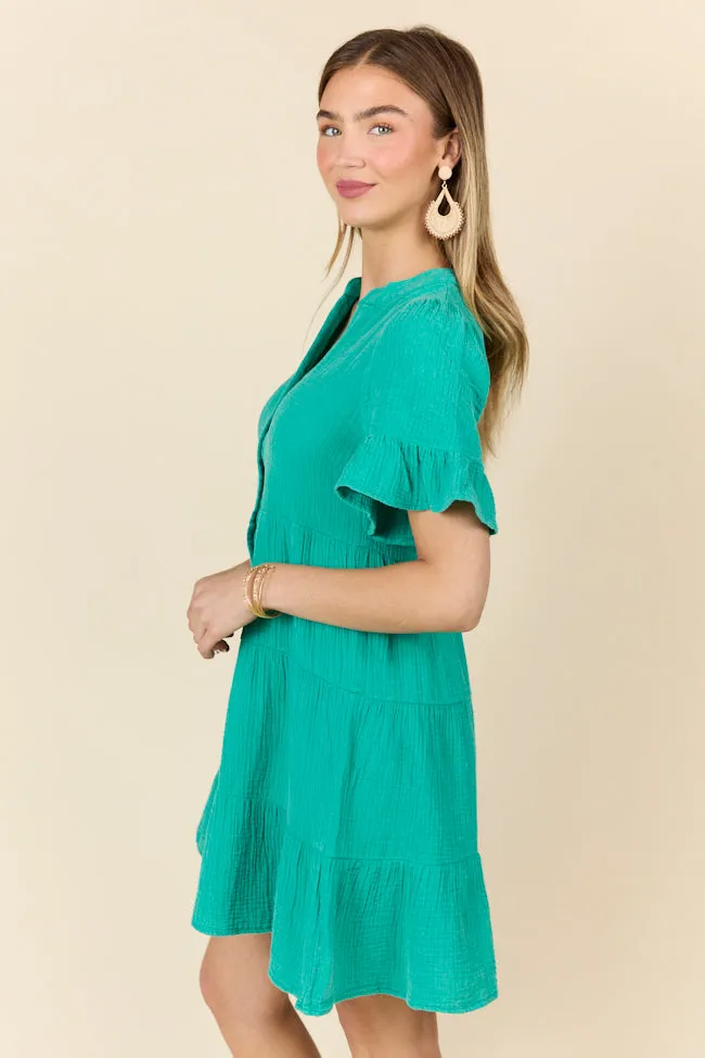 Weekend Wander Teal Gauze Mini Dress FINAL SALE sold by Pink Lily product image thumbnail 4