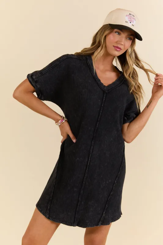 High Temperatures Black Acid Wash Knit Dress sold by Pink Lily