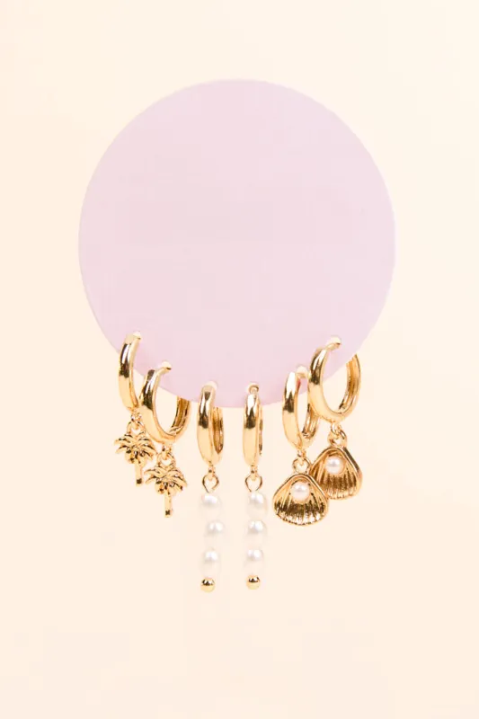 Gold Sea Life Pearl Trio Earring Set sold by Pink Lily