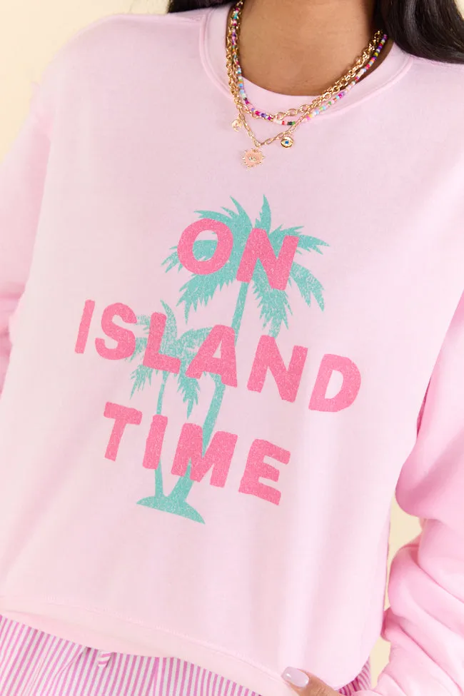 On Island Time Soft Pink Raw Hem Fleece Graphic Sweatshirt FINAL SALE sold by Pink Lily product image thumbnail 2