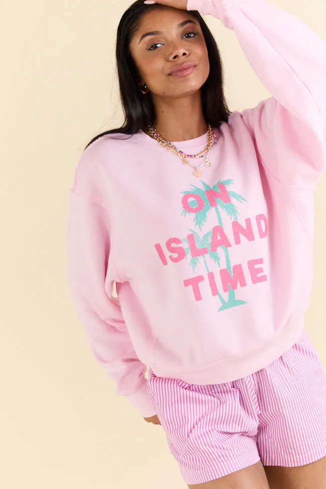 On Island Time Soft Pink Raw Hem Fleece Graphic Sweatshirt FINAL SALE sold by Pink Lily product image thumbnail 4