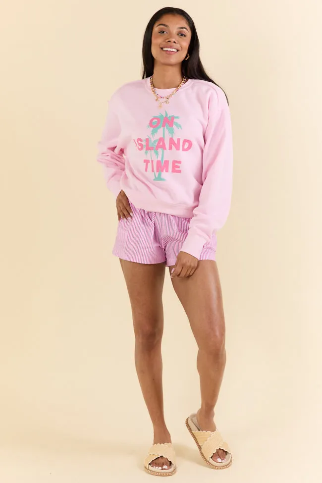On Island Time Soft Pink Raw Hem Fleece Graphic Sweatshirt FINAL SALE sold by Pink Lily product image thumbnail 3