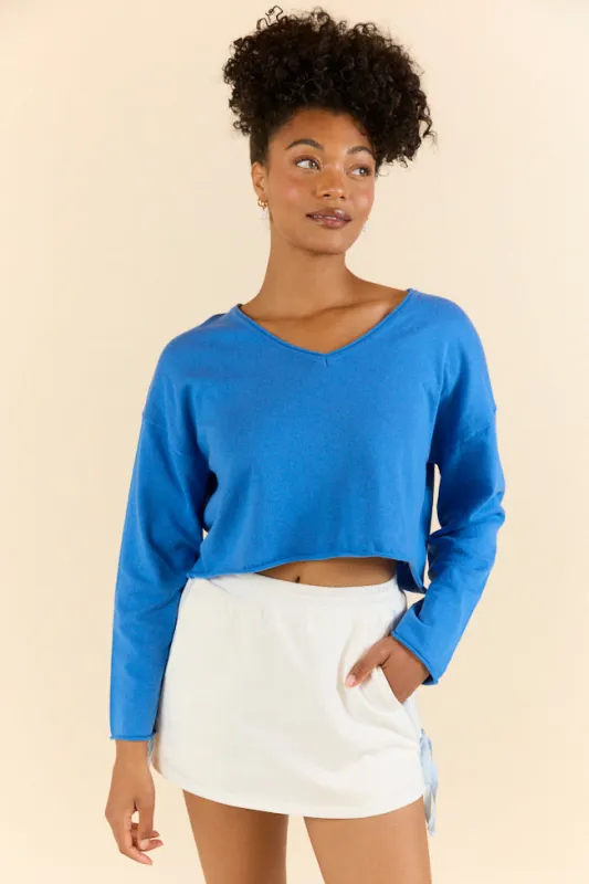 No Bad Days Blue Drop Shoulder V-Neck Pullover sold by Pink Lily