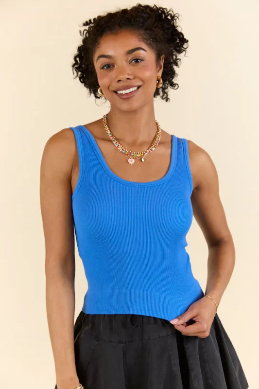 Looking Back Cobalt Blue Seamless Tank made by Pink Lily