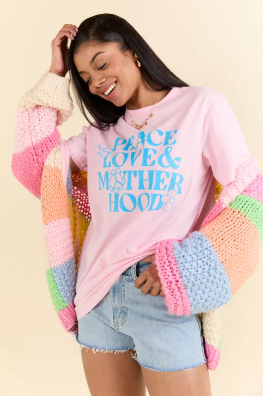 Peace Love and Motherhood Light Pink Graphic Tee sold by Pink Lily
