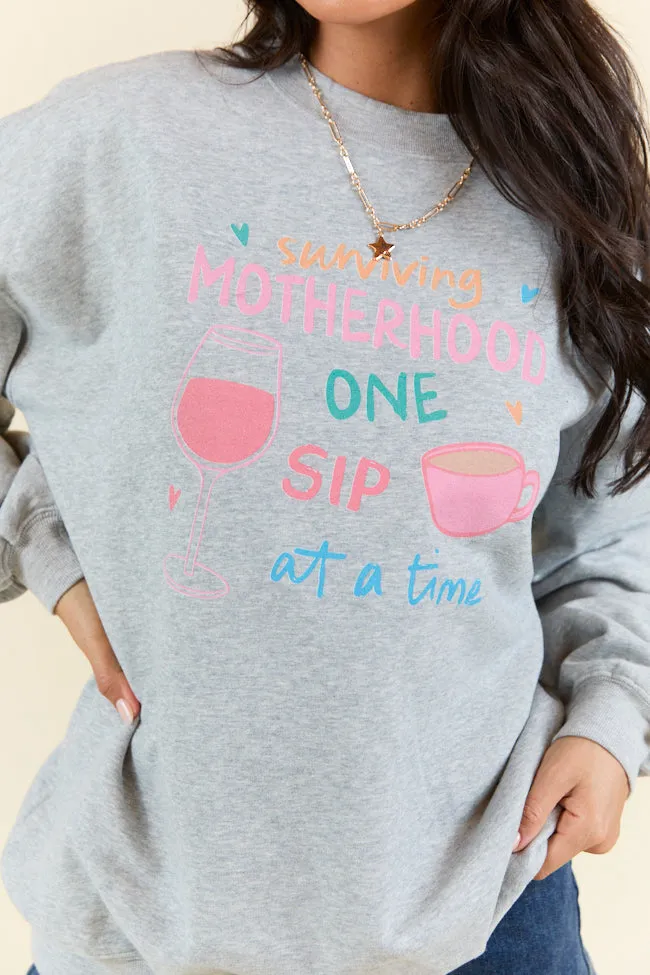 Surviving Motherhood Light Grey Graphic Sweatshirt sold by Pink Lily product image thumbnail 2
