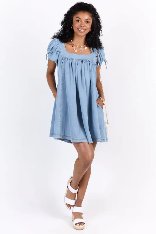 Meet Me Later Chambray Short Sleeve Swing Dress SALE sold by Pink Lily