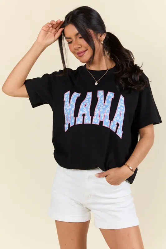 Mama Blue Daisy Print Black Graphic Tee sold by Pink Lily