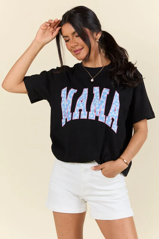 Mama Blue Daisy Print Black Graphic Tee sold by Pink Lily