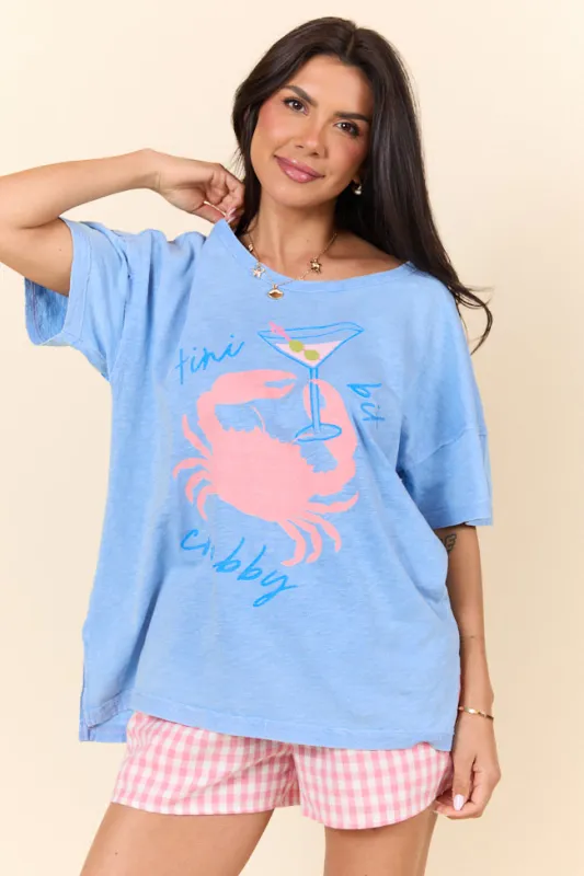 Tini Bit Crabby Blue Spilt Hem Graphic Tee sold by Pink Lily