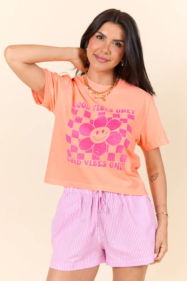 Good Vibes Only Smiley Checkered Neon Orange Women's Boxy Graphic Tee sold by Pink Lily product image thumbnail 3