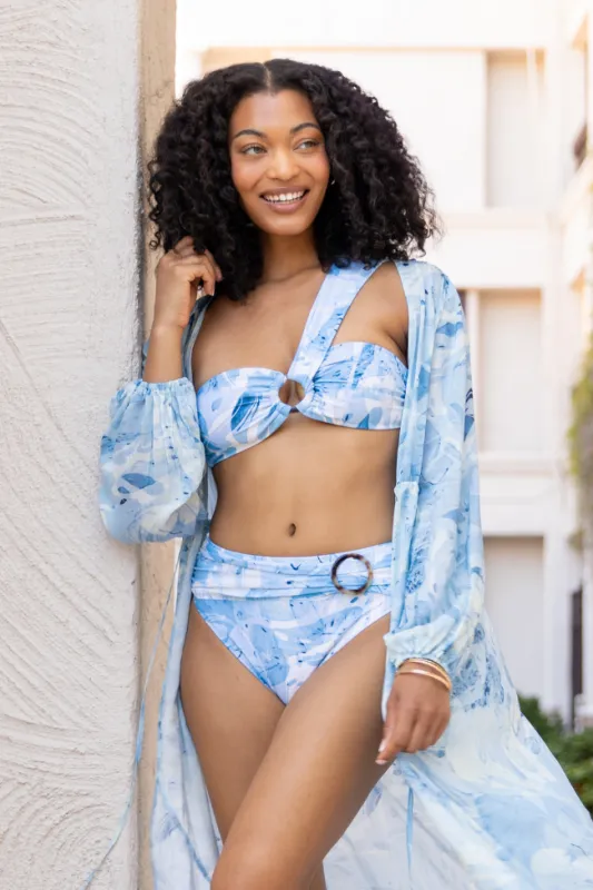 On The Water Blue Printed Asymmetrical Bandeau Bikini Top FINAL SALE sold by Pink Lily
