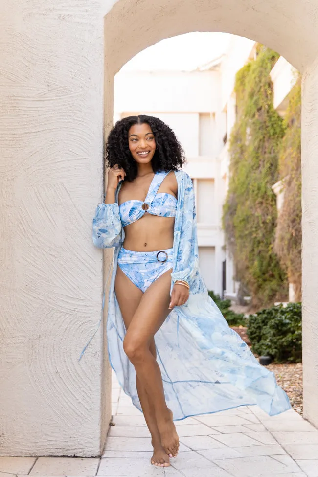 On The Water Blue Printed Ring Front Midrise Bikini Bottom FINAL SALE sold by Pink Lily product image thumbnail 3