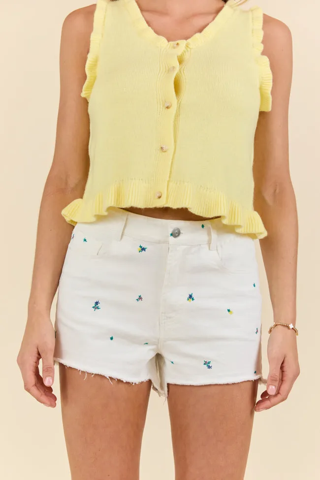 Faded Gardens Off White Floral Embroidered Denim Shorts FINAL SALE sold by Pink Lily product image thumbnail 2