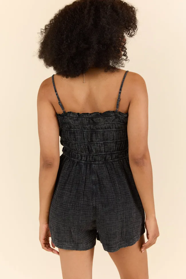 Make The Time Black Gauze Smocked Romper FINAL SALE sold by Pink Lily product image thumbnail 4