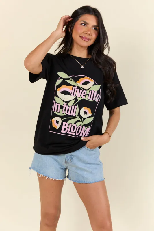 Live Life In Full Bloom Black Graphic Tee SALE sold by Pink Lily