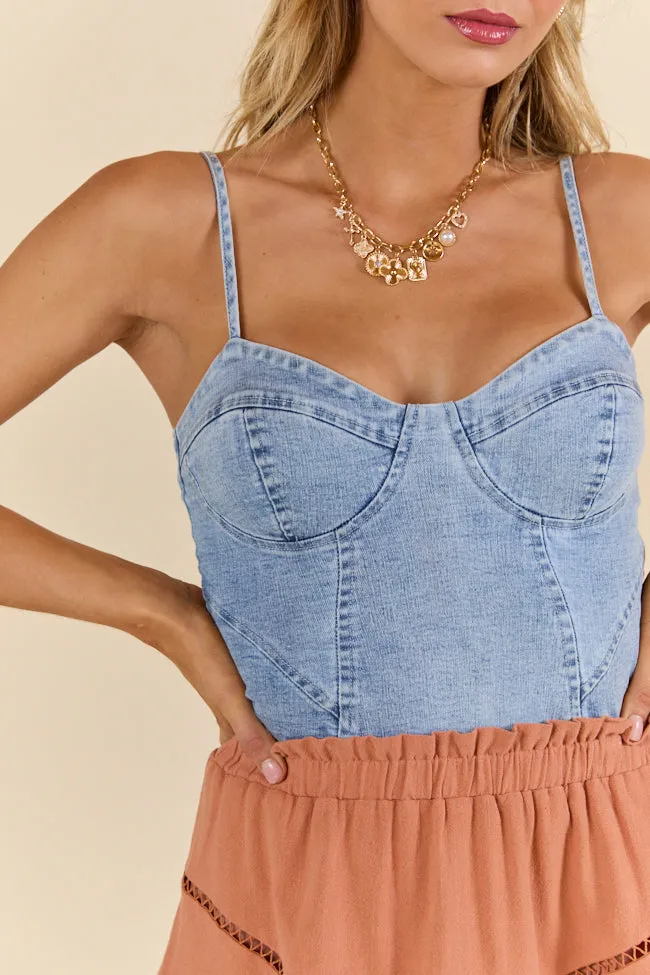 Express Yourself Light Wash Denim Corset Bodysuit sold by Pink Lily product image thumbnail 4