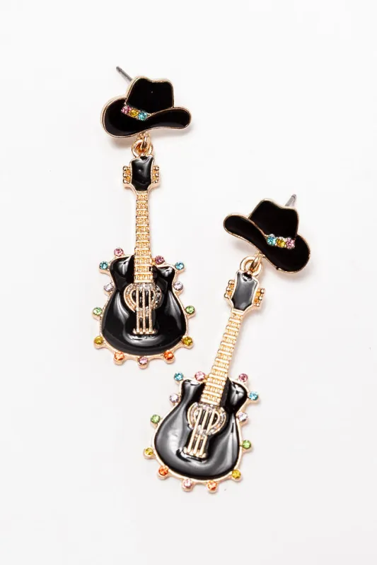 Black Guitar Earrings made by Pink Lily