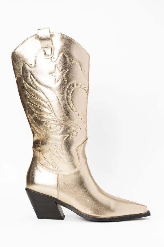 Everlyn Gold Metallic Western Boots SALE sold by Pink Lily