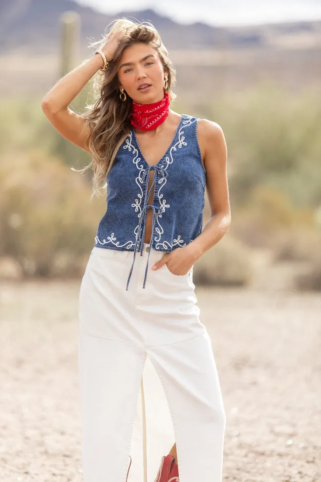 Treble Maker Embroidered Denim Vest sold by Pink Lily product image thumbnail 2