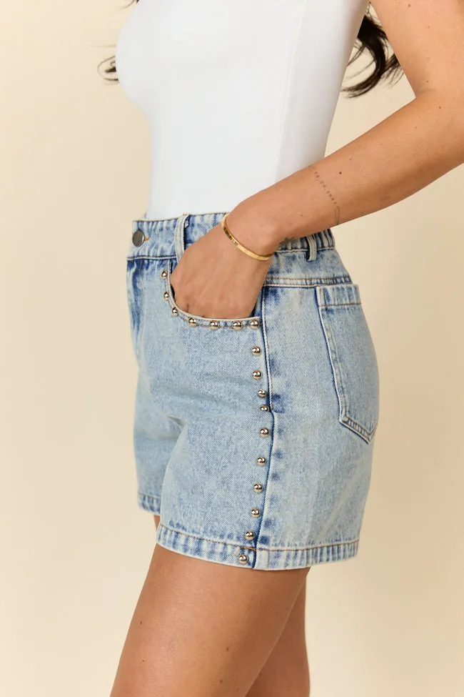 Studded Sound Blue Denim Shorts SALE sold by Pink Lily product image thumbnail 3