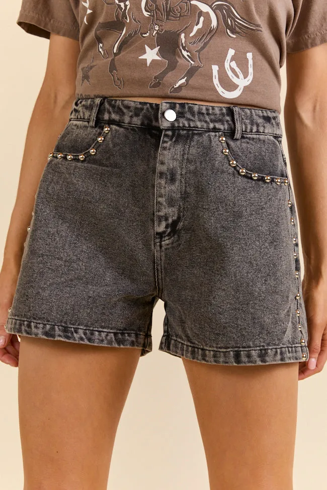 Studded Sound Black Denim Shorts sold by Pink Lily