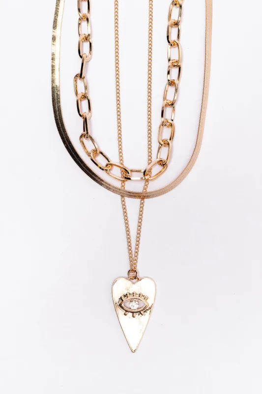 Third Eye Heart Gold Necklace SALE sold by Pink Lily