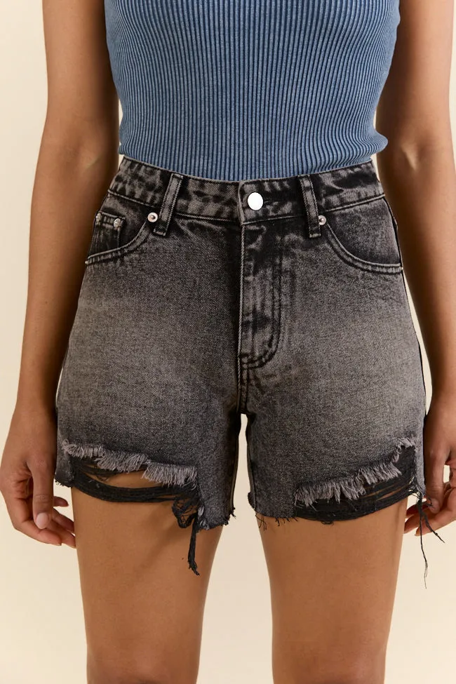 Night Rhythm Black Wash Distressed Denim Shorts FINAL SALE sold by Pink Lily