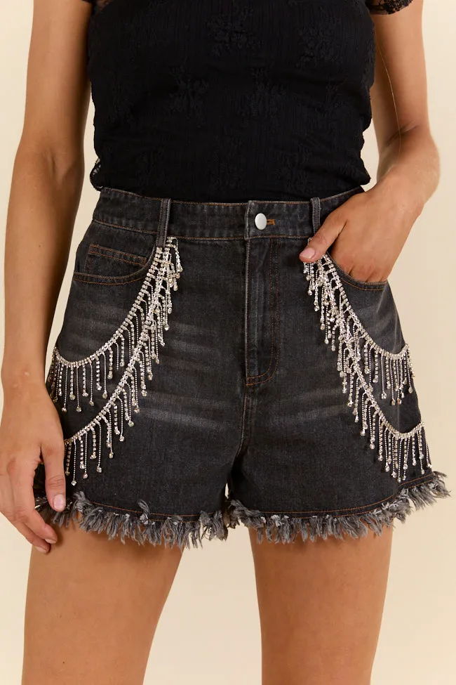 Rhinestone Riff Black Wash Embellished Denim Shorts FINAL SALE sold by Pink Lily