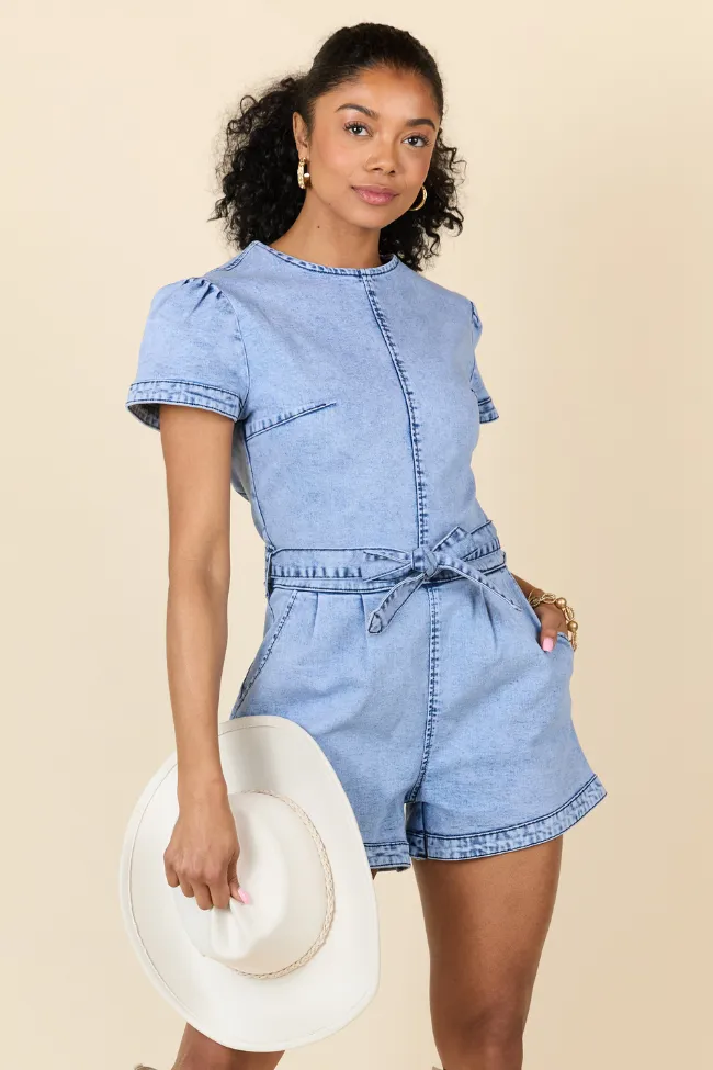 Whens Intermission Denim Short Sleeve Romper FINAL SALE sold by Pink Lily