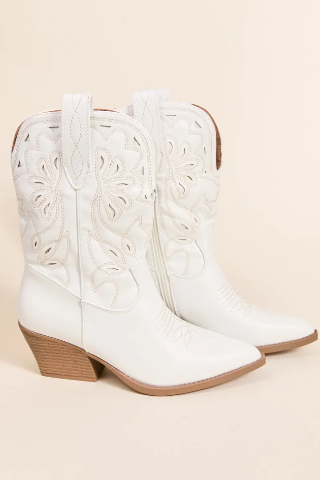Elk White Cowboy Booties SALE sold by Pink Lily