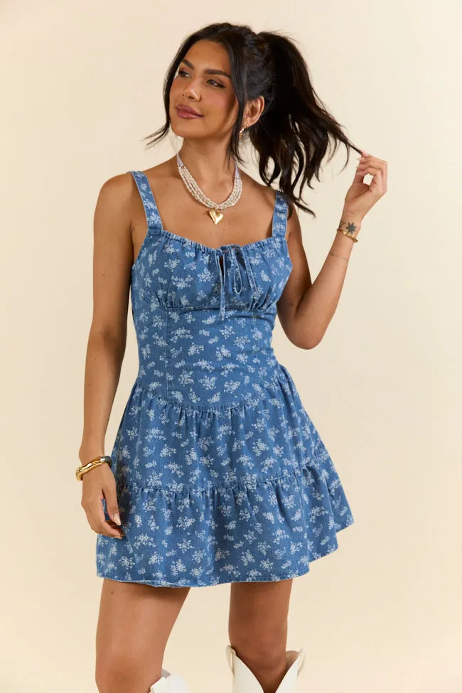 Harmonic Blooms Ditsy Floral Denim Mini Dress FINAL SALE sold by Pink Lily product image thumbnail 2