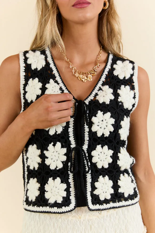 Rodeo Drive Black and Ivory Crochet Sweater Vest sold by Pink Lily product image thumbnail 2