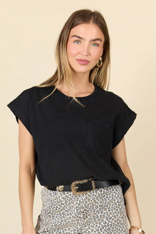 All Washed Up Black Knit Pocket Tee sold by Pink Lily