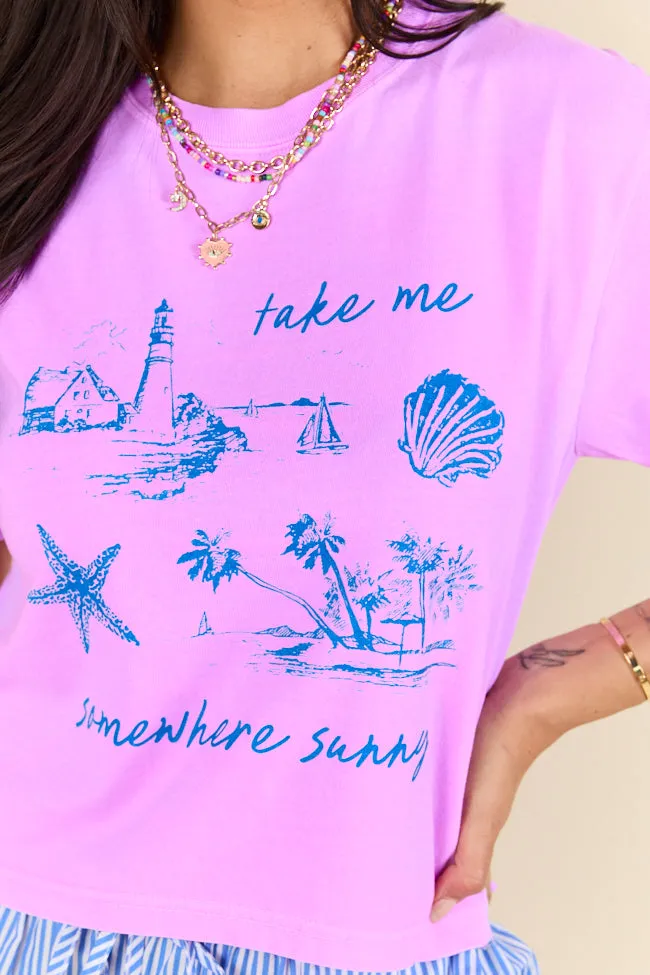 Take Me Somewhere Sunny Neon Purple Boxy Graphic Tee sold by Pink Lily product image thumbnail 2