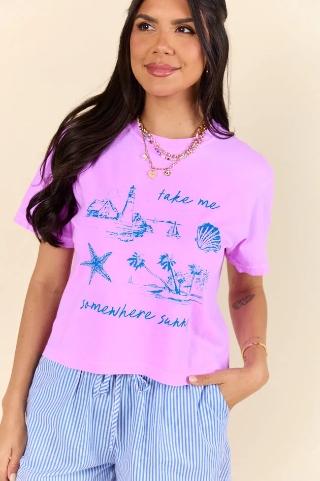 Take Me Somewhere Sunny Neon Purple Boxy Graphic Tee sold by Pink Lily product image thumbnail 3
