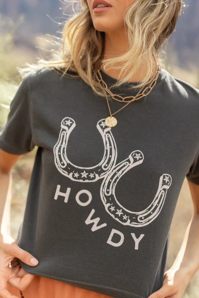 Howdy Horseshoes Dark Grey Boxy Graphic Tee sold by Pink Lily product image thumbnail 3