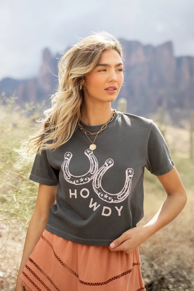 Howdy Horseshoes Dark Grey Boxy Graphic Tee sold by Pink Lily product image thumbnail 2