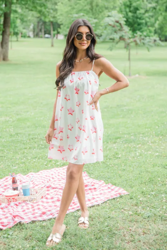 Patriotic Princess Pink and White Star Printed Woven Dress FINAL SALE sold by Pink Lily