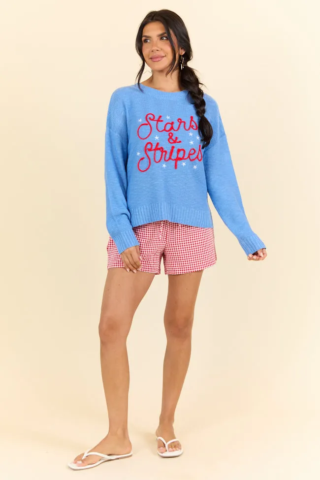 Off To Fireworks Blue Stars And Stripes Embroidered Sweater FINAL SALE sold by Pink Lily product image thumbnail 5