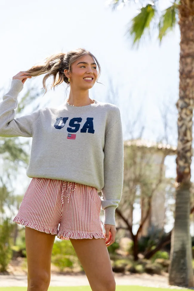 Miss Liberty Heather Grey USA Crew Neck Sweater FINAL SALE sold by Pink Lily